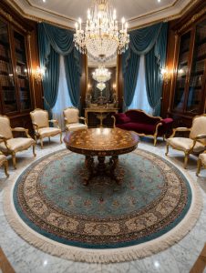 pure silk Round Persian-Style 2x2mt — Elegant Teal Beige, Excellent Condition - Image 2