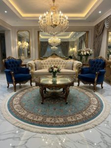 pure silk Round Persian-Style 2x2mt — Elegant Teal Beige, Excellent Condition